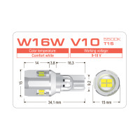 LED лампа AMS EXTREME W16W V10 T15 5500K